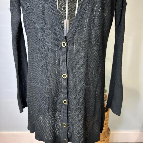 Cute vintage y2k black long sleeve tight knit button up cardigan - Picture 5 of 6